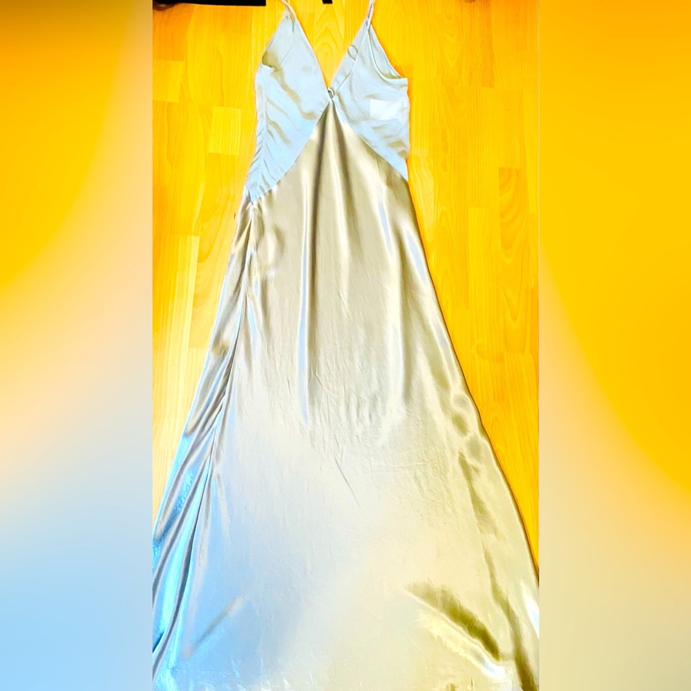 Alberta Ferretti Glossy Satin Maxi Slip Dress size 4 Silver Chrome - Picture 11 of 14